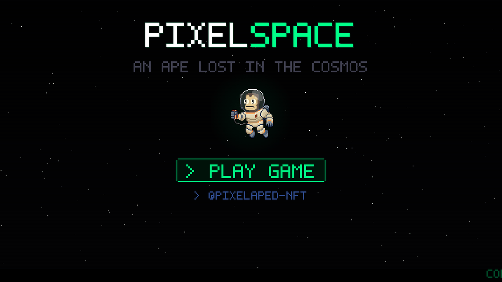 The PixelSpace title screen: an astronaut ape above a starfield
